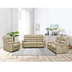 VENTE-UNIQUE Canapé 3 places et fauteuil relax électrique en tissu beige NEVERS