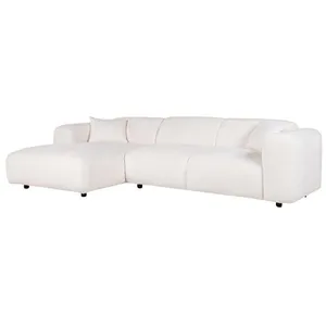 VENTE-UNIQUE Canapé d'angle gauche en tissu bouclette blanc POGNI pas cher