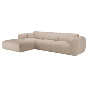 Canapé d'angle en tissu texturé beige - VENTE-UNIQUE - POGNI - 5 places - Design - Large méridienne pas cher