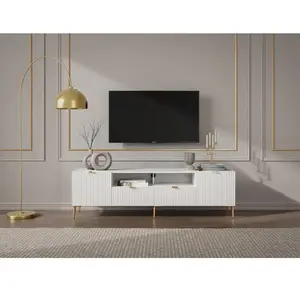 Comparateur de prix : VENTE-UNIQUE Meuble TV - YESINIA - 2 portes, 2 tiroirs, 2 niches - Blanc et doré