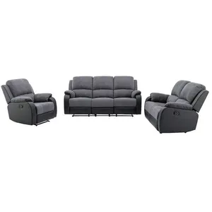 VENTE-UNIQUE Canapés 3 places 2 places et un fauteuil relax en microfibre et simili gris et noir BRODY pas cher