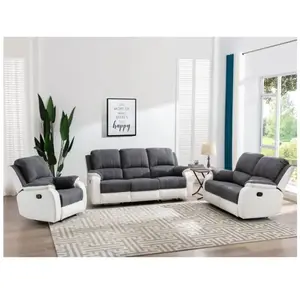 VENTE-UNIQUE Canapés 3 places 2 places et un fauteuil relax en microfibre et simili gris et blanc BRODY pas cher