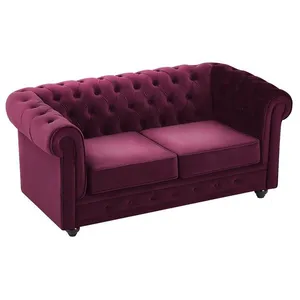 VENTE-UNIQUE Canapé 2 places velours pourpre CHESTERFIELD pas cher