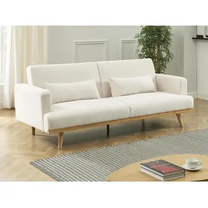 VENTE-UNIQUE Canapé 3 places convertible clic-clac en tissu bouclette blanc ESME pas cher