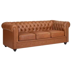 VENTE-UNIQUE Canapé 3 places en cuir de vachette camel CHESTERFIELD pas cher