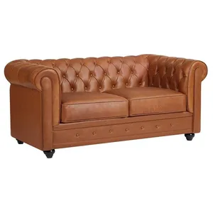 VENTE-UNIQUE Canapé 2 places en cuir de vachette camel CHESTERFIELD pas cher