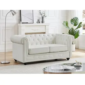 VENTE-UNIQUE Canapé 2 places en simili blanc CHESTERFIELD pas cher