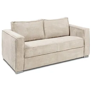 VENTE-UNIQUE Canapé 4 places convertible express en velours côtelé beige - Couchage à lattes larges 160 cm - Matelas 22 cm LORETO pas cher