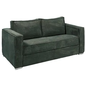 VENTE-UNIQUE Canapé 3 places convertible express en velours côtelé vert sapin - Couchage 140 cm - Matelas 18 cm LORETO pas cher