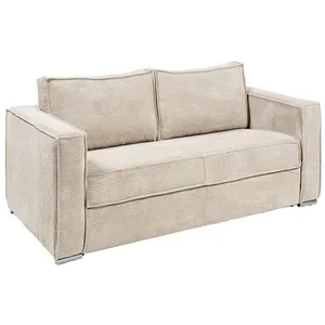 VENTE-UNIQUE Canapé 3 places convertible express en velours côtelé beige - Couchage 140 cm - Matelas 18 cm LORETO pas cher