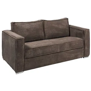 VENTE-UNIQUE Canapé 3 places convertible express en velours côtelé marron - Couchage à lattes larges 140 cm - Matelas 18 cm LORETO pas cher