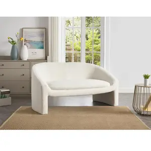 Canapé 2 places en tissu bouclette blanc OSSANA - VENTE-UNIQUE - Ferme - Contemporain - Design pas cher