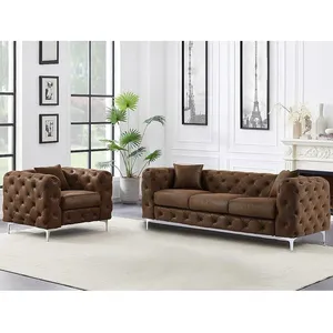 VENTE-UNIQUE Canapé 3 places et fauteuil chesterfield en microfibre aspect cuir vieilli EDWINA pas cher