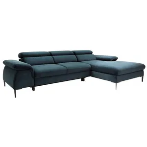 VENTE-UNIQUE Canapé d'angle droit convertible en velours bleu nuit SEPINA de Pascal Morabito pas cher