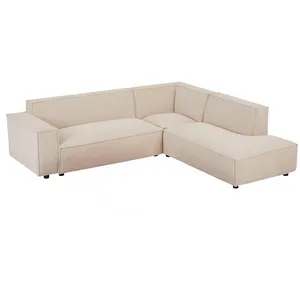 Canapé d'angle en velours côtelé beige - VENTE-UNIQUE - BORORE - 6 places - Angle droit pas cher