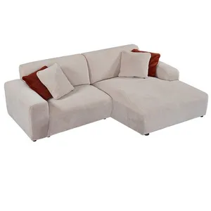 Canapé d'angle en velours côtelé beige - VENTE-UNIQUE - TIRONO - 4 places - Confort moelleux pas cher