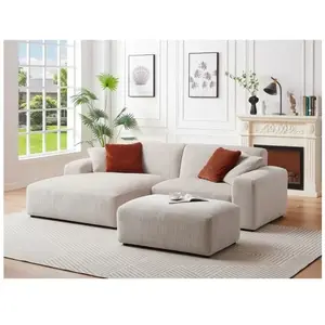 Canapé d'angle en velours côtelé beige - VENTE-UNIQUE - TIRONO - 4 places - Contemporain pas cher