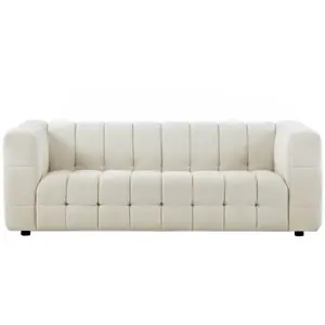 Canapé 3 places en tissu bouclette beige LERICI - VENTE-UNIQUE - Desig... pas cher