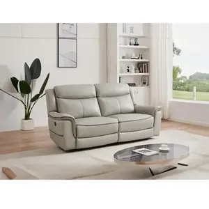 VENTE-UNIQUE Canapé 3 places relax électrique en cuir gris clair ADELIO pas cher