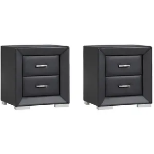 VENTE-UNIQUE Lot de 2 tables de chevet - 2 tiroirs - Simili noir - CAPITOLE pas cher