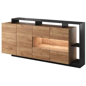 VENTE-UNIQUE Buffet 4 portes et 4 niches avec LEDs - Naturel clair et Anthracite - IDESIA pas cher
