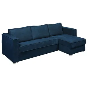 VENTE-UNIQUE Canapé d'angle convertible express et réversible en velours côtelé bleu nuit - Couchage à lattes larges 160 cm - Matelas 18 cm pas cher