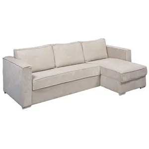 VENTE-UNIQUE Canapé d'angle convertible express et réversible en velours côtelé beige - Couchage à lattes larges 160 cm - Matelas 14 cm LORETO pas cher
