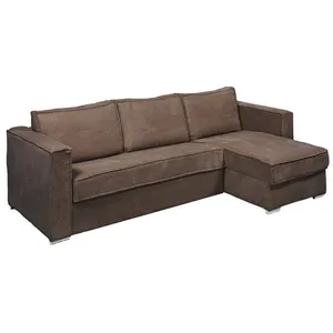 VENTE-UNIQUE Canapé d'angle convertible express et réversible en velours côtelé marron - Couchage 140 cm - Matelas 18 cm LORETO pas cher