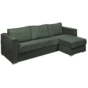 VENTE-UNIQUE Canapé d'angle convertible express et réversible en velours côtelé vert- Couchage 140 cm - Matelas 18 cm LORETO pas cher