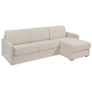 VENTE-UNIQUE Canapé d'angle convertible express et réversible en tissu beige - Couchage 140 cm à lattes larges - Matelas 18 cm - CALIFE pas cher