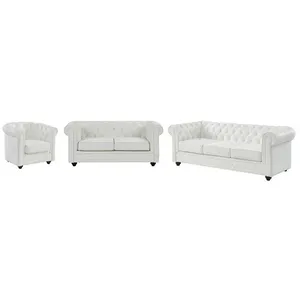 Ensemble de canapés et fauteuil en simili blanc CHESTERFIELD - VENTE-UNIQUE - Relaxation - 6 places - Moelleux pas cher
