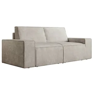 VENTE-UNIQUE Canapé 2 places en velours côtelé beige AMELIA pas cher