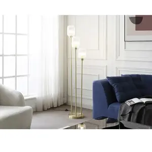 Lampadaire vintage en métal et verre - VENTE-UNIQUE - 3 globes - D. 30 x H. 161 cm - Doré pas cher