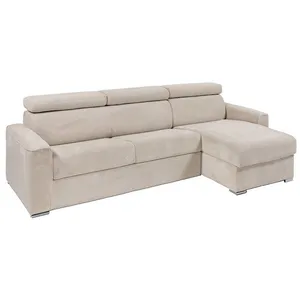 VENTE-UNIQUE Canapé d'angle réversible convertible express en velours côtelé beige - Couchage 140 cm - Matelas 18 cm - VIZIR pas cher