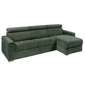 VENTE-UNIQUE Canapé d'angle réversible convertible express en velours côtelé vert - Couchage à lattes larges 140 cm - Matelas 18 cm - VIZIR pas cher