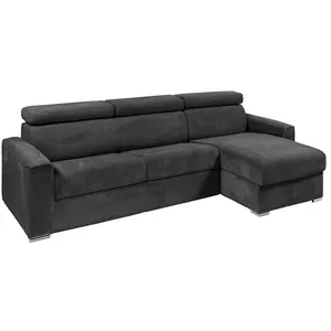 VENTE-UNIQUE Canapé d'angle réversible convertible express en velours côtelé gris anthracite - Couchage 140 cm - Matelas 14 cm - VIZIR pas cher