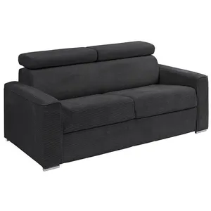 VENTE-UNIQUE Canapé 3 places convertible express en velours côtelé gris - Couchage 140 cm - Matelas 14 cm - VIZIR pas cher