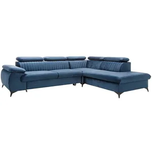 Canapé convertible grand angle en velours bleu nuit - Pascal Morabito - SAMARA - Coffre de rangement - 5 places pas cher
