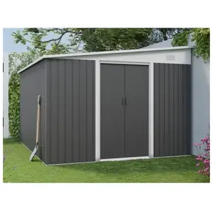 VENTE-UNIQUE Abri de jardin métal adossé en acier galvanisé anthracite 9,76 m² - DAXTON pas cher
