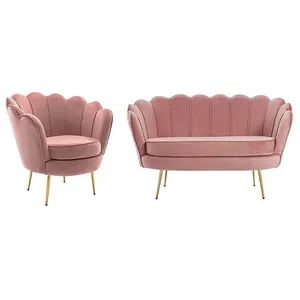 VENTE-UNIQUE Canapé 2 places et fauteuil coquillage en velours rose DANDELION pas cher
