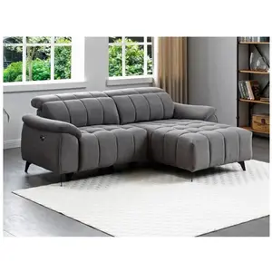 VENTE-UNIQUE Canapé d'angle droit relax électrique en tissu texturé gris CELTIMO pas cher