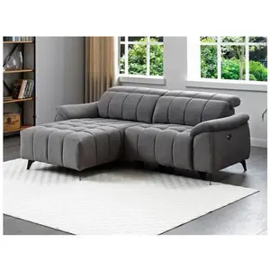 VENTE-UNIQUE Canapé d'angle gauche relax électrique en tissu texturé gris CELTIMO pas cher