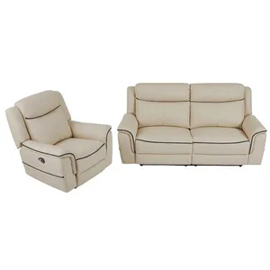 VENTE-UNIQUE Canapé 3 places et fauteuil relax électrique en cuir beige ADELIO pas cher