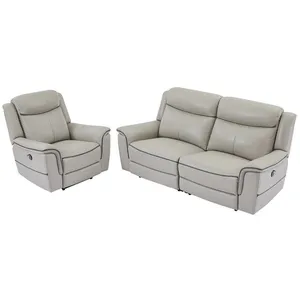 VENTE-UNIQUE Canapé 3 places et fauteuil relax électrique en cuir gris clair ADELIO pas cher
