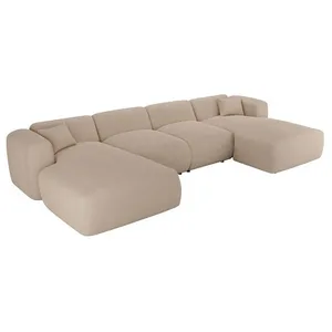 VENTE-UNIQUE Grand canapé d'angle panoramique en tissu texturé beige POGNI de Maison Céphy pas cher