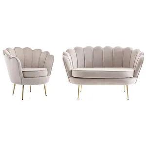Canapé 2 places et fauteuil coquillage en velours taupe DANDELION pas cher