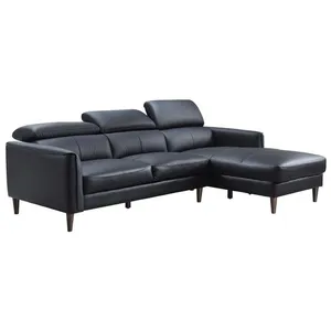 VENTE-UNIQUE Canapé dangle droit en cuir de buffle noir SALVI pas cher