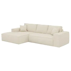 Canapé d'angle gauche convertible express en velours côtelé beige - Couchage 140 cm - Matelas 14 cm avec mémoire de forme DUNLOPILLO pas cher