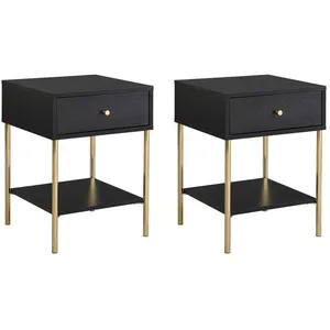 Lot de 2 tables de chevet 1 tiroir - MDF et métal - Noir et doré - MILAVIA de Pascal Morabito pas cher