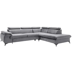 Canapé grand angle droit convertible en velours gris clair SAMARA de Pascal Morabito pas cher